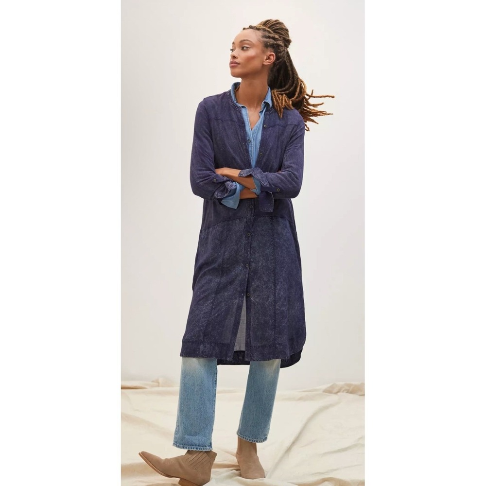 PILCRO Maxi Buttondown Duster Cardigan Dress Sz S Indigo Blue Chic Anthropologie